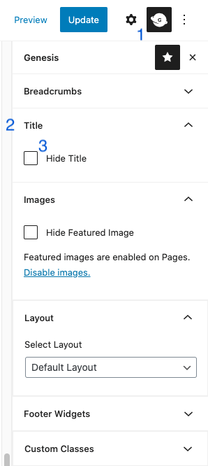 genesis page settings