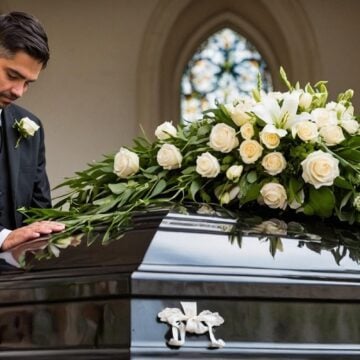 Grieving people at a funeral