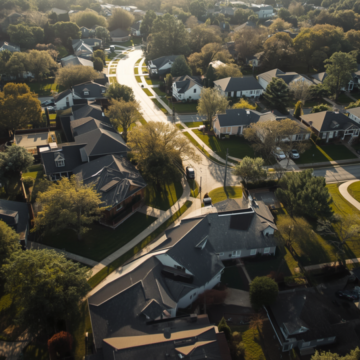 Aerial view of a Birmingham, Alabama neighborhood showing affordable single-family homes with tree-lined streets