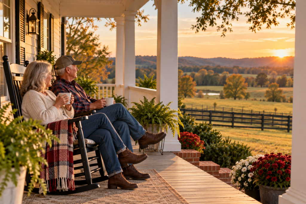 Older couple on the porch of a country home in Bibb County, Alabama.