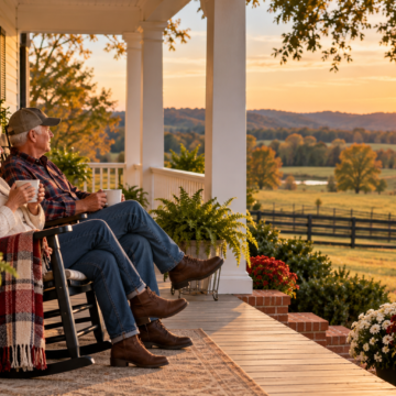 Older couple on the porch of a country home in Bibb County, Alabama.